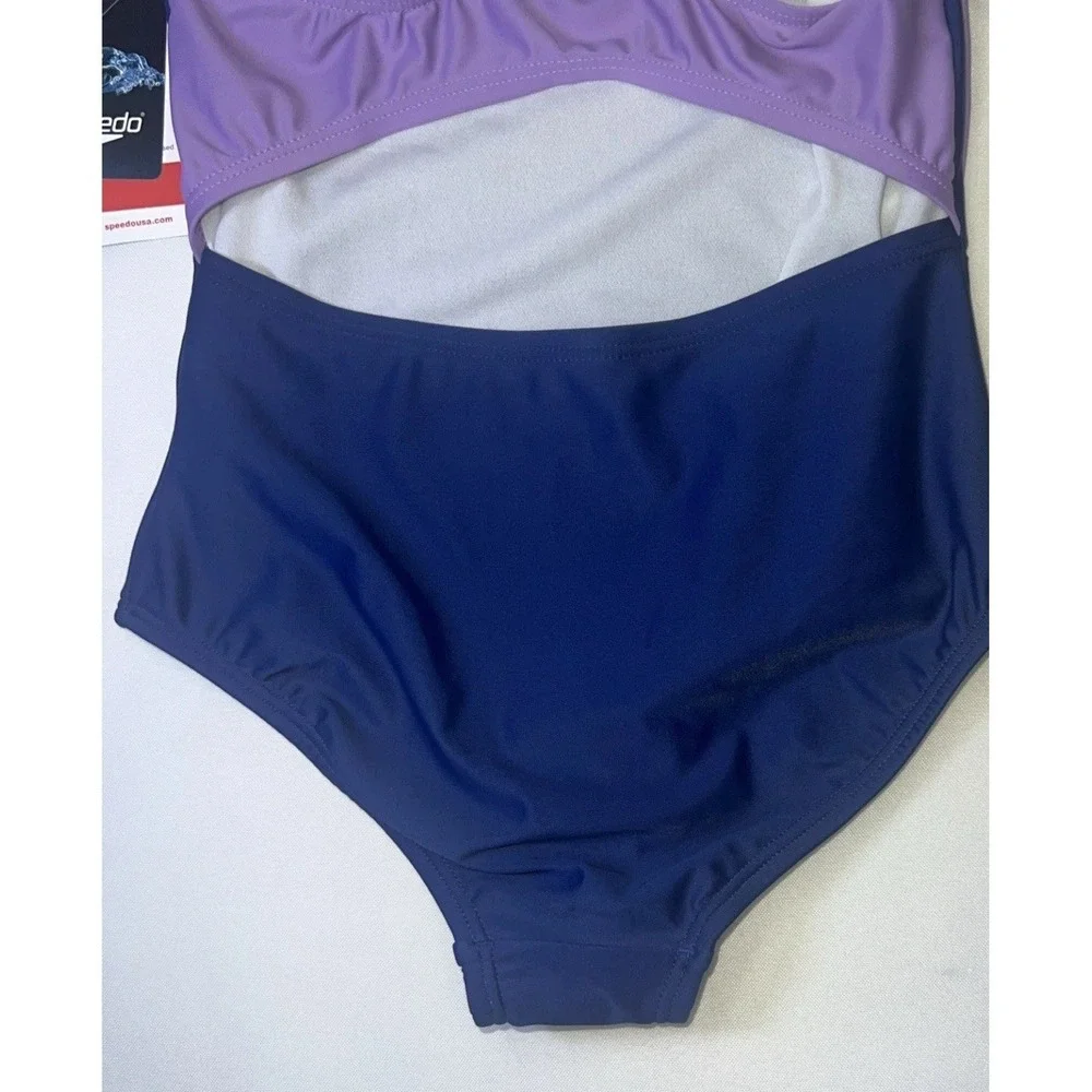 NWT Speedo Girl's Swimsuit One Piece Infinity Splice Thick Strap Sweet Taro Sz 8